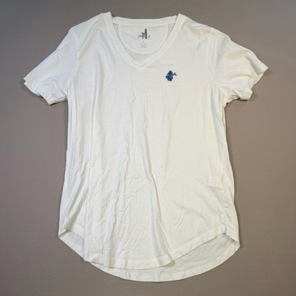 Johnnie-O Men's V-Neck Short Sleeve T-Shirt size Large White Golf Bear